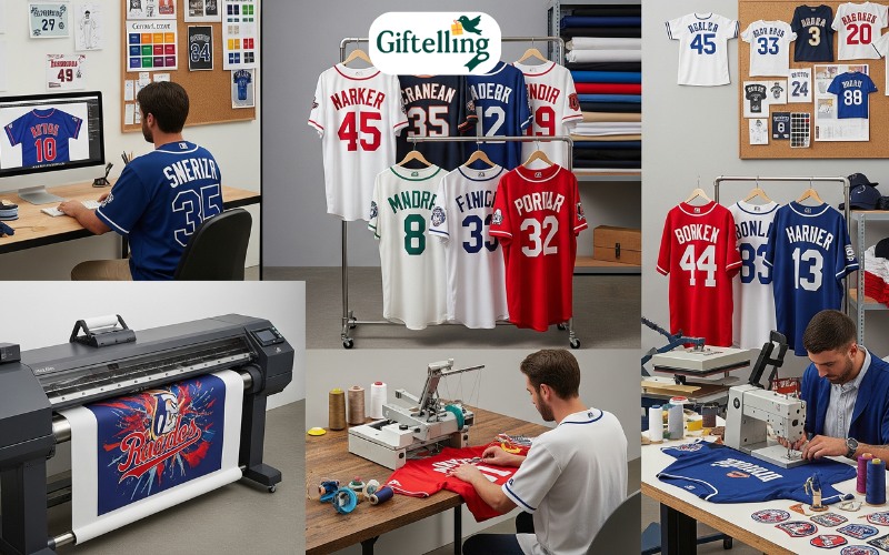 Range of services offered by baseball jersey makers including design, printing, and customization options
