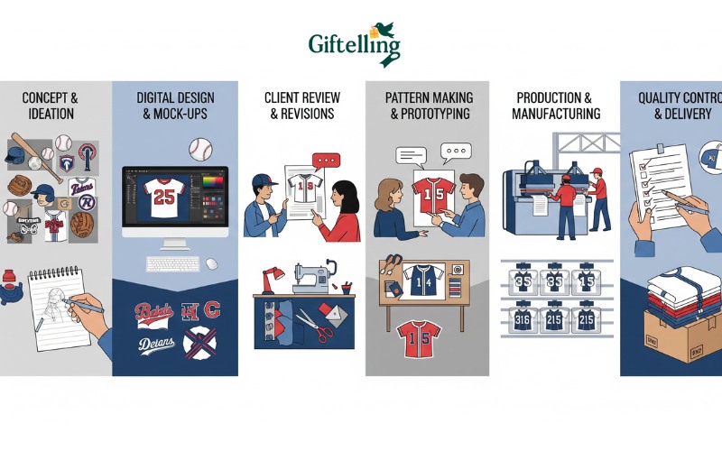 Baseball jersey design process workflow from initial concept through final production and delivery