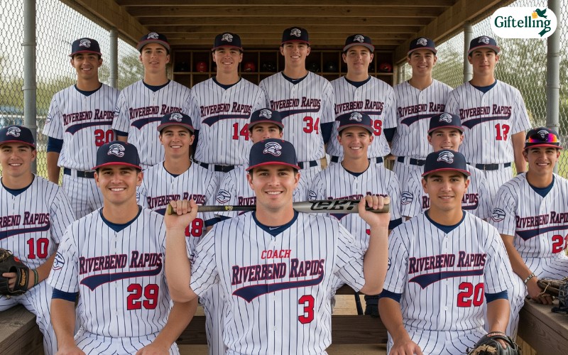 Youth baseball team wearing matching custom jerseys celebrating victory with personalized names and numbers visible