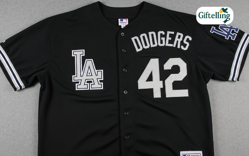 Vintage late 1990s black Dodgers jersey with silver lettering and classic LA logo design