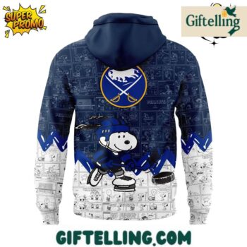 Merge hockey tradition with beloved comic nostalgia through the Buffalo Sabres 75th Anniversary of Peanuts Hoodie Limited Edition