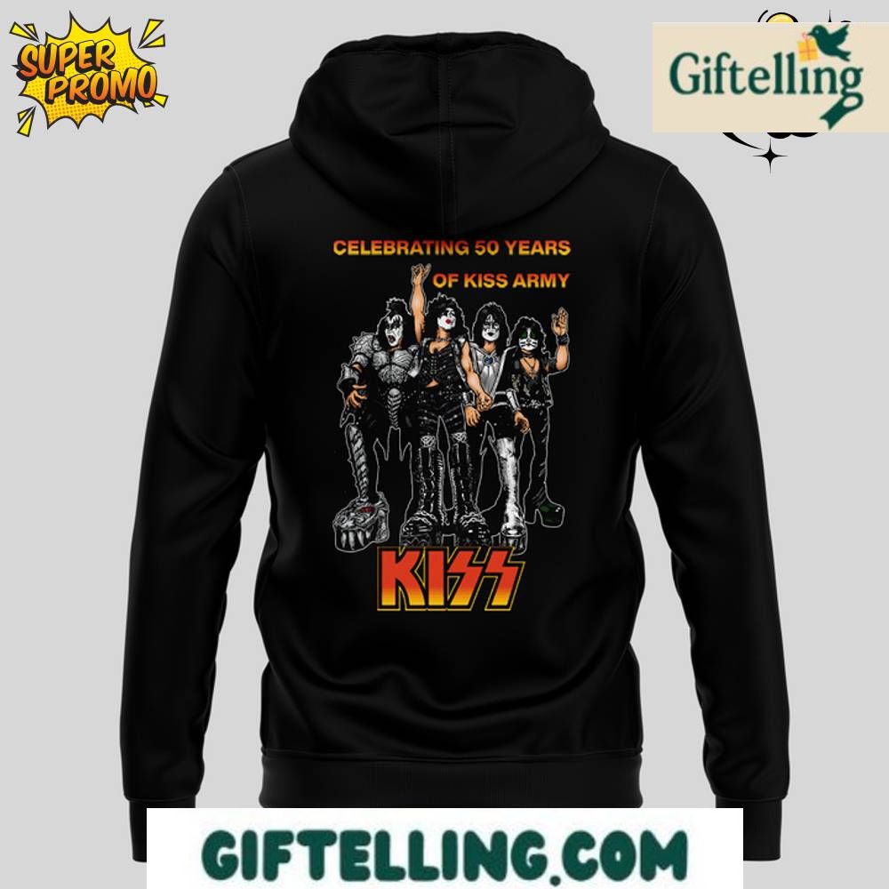 Commemorate five decades of rock supremacy with the Celebrating 50 Years Of Kiss Army Hoodie Special Edition