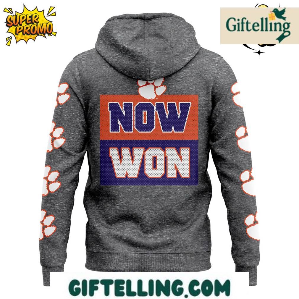 Celebrate championship achievement with the Clemson Tigers ''Now Won'' Special Grey Hoodie