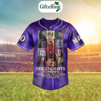 Dive into the ultimate Disney multiverse moment with the 2025 Zombies Worlds Collide Tour Baseball Jersey