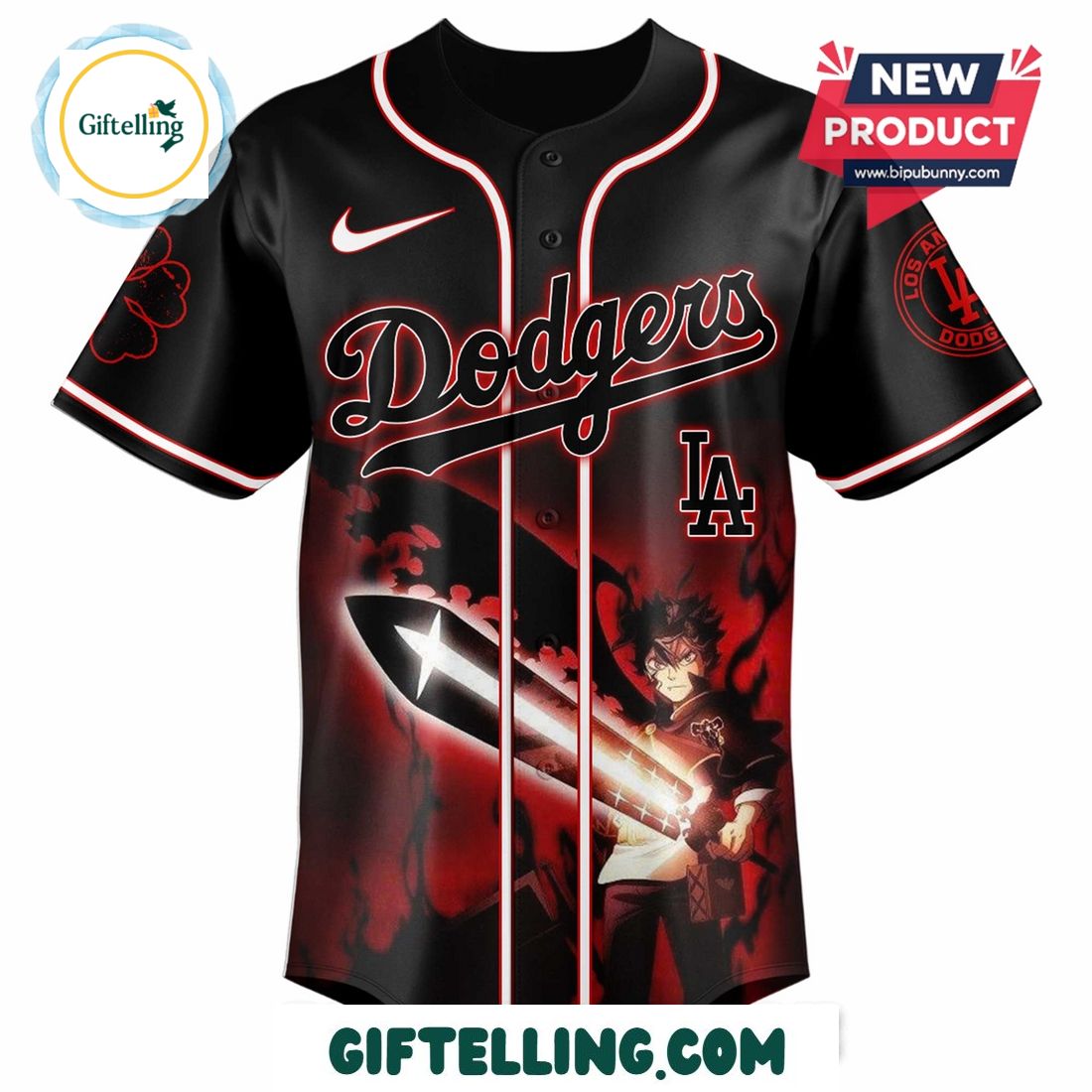 Cast powerful magic spells on the diamond with the Dodgers MLB x Black Clover Limited Edition baseball jersey