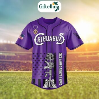 A design of El Paso Chihuahuas Purple Heart Day Jersey 2025 layered with meaning