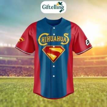he El Paso Chihuahuas Superman 2025 Custom Jersey brings comic book cool to the diamond