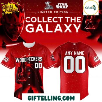 Step into a galaxy of fandom with the Fayetteville Woodpeckers Star Wars Baseball Jersey 2025