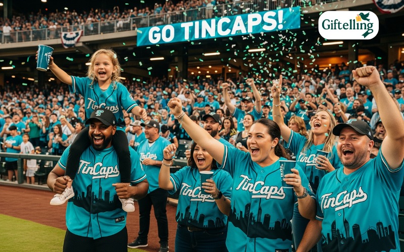 Enthusiastic Fort Wayne TinCaps fans celebrating at Parkview Field while wearing the new 2025 limited edition jerseys during game festivities