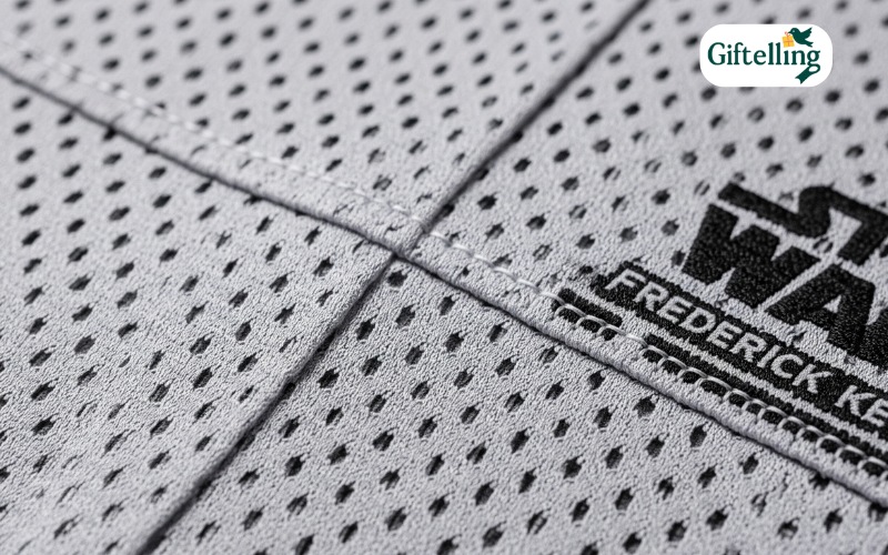 Frederick Keys Star Wars jersey fabric close-up showing polyester mesh construction and stitching detail quality
