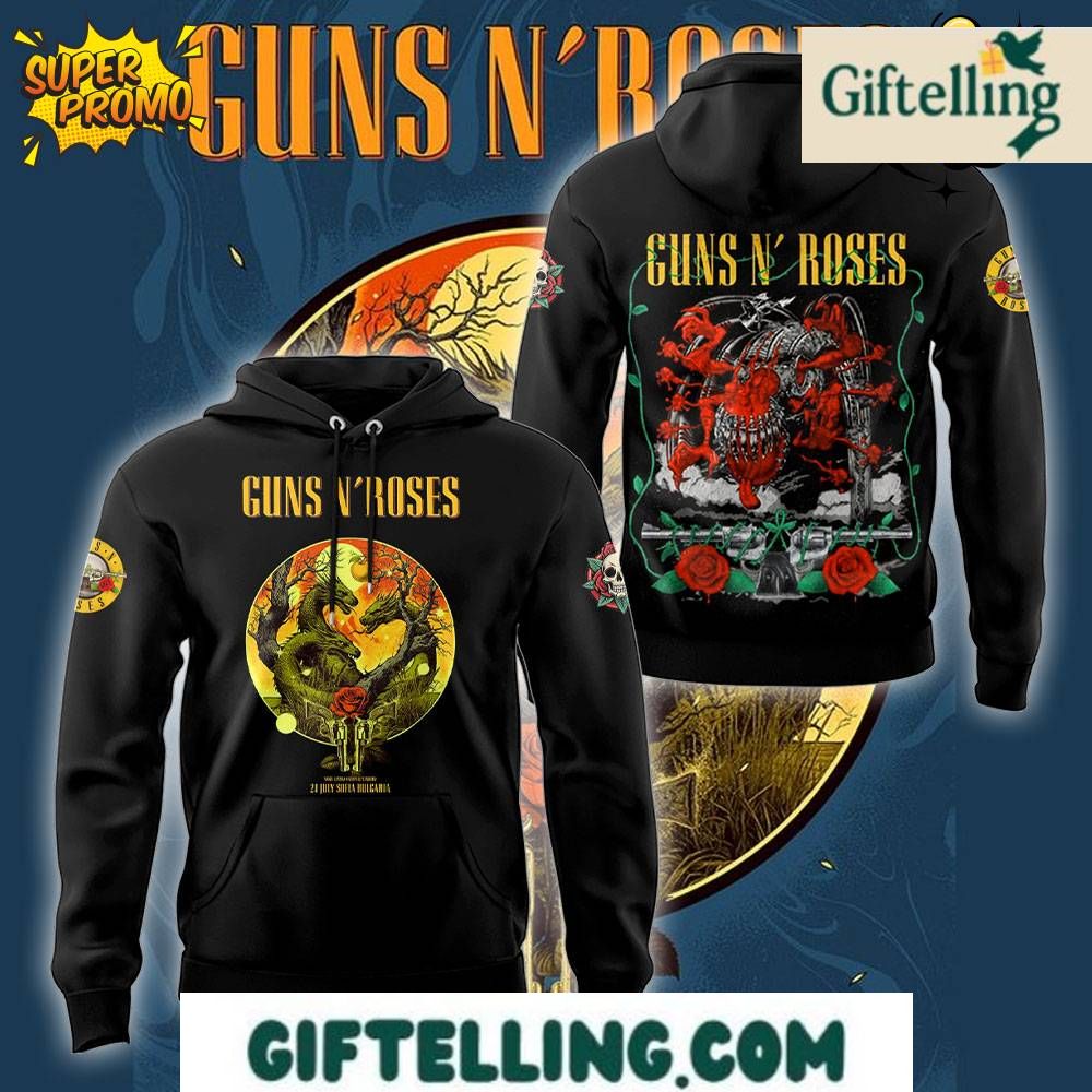 Experience international rock excellence with the Guns N' Roses Bulgaria Tour Hoodie