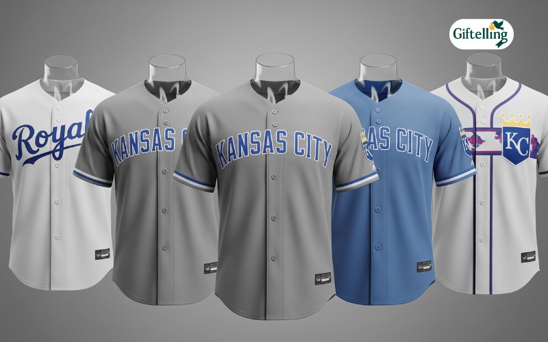 Complete 2025 Kansas City Royals jersey collection showing home white road gray powder blue and special edition styles side by side
