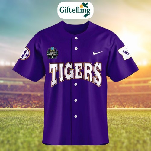 Celebrate the Tigers’ journey to the College World Series with the LSU Tigers Baseball Jersey 2025 Mens CWS Omaha