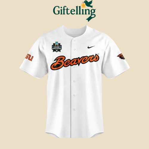Oregon State Beavers Mens College World Series 2025 White Jersey 1