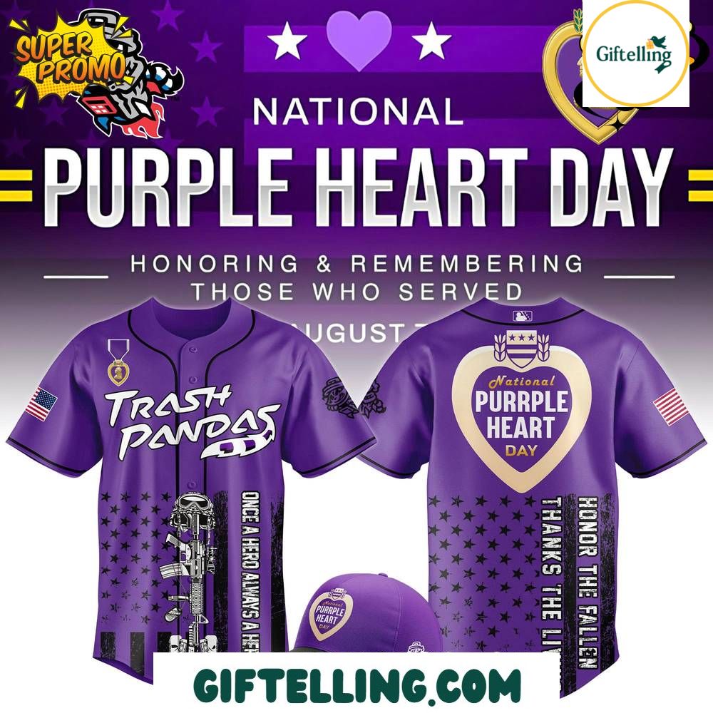 Rocket City Trash Pandas Purple Heart Day Baseball Jersey