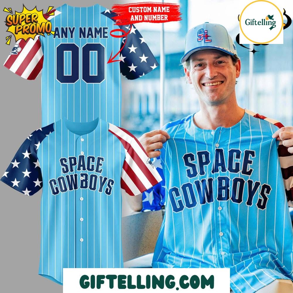 Sugar Land Space Cowboys 4th of July Patriotic Custom Baseball Jersey