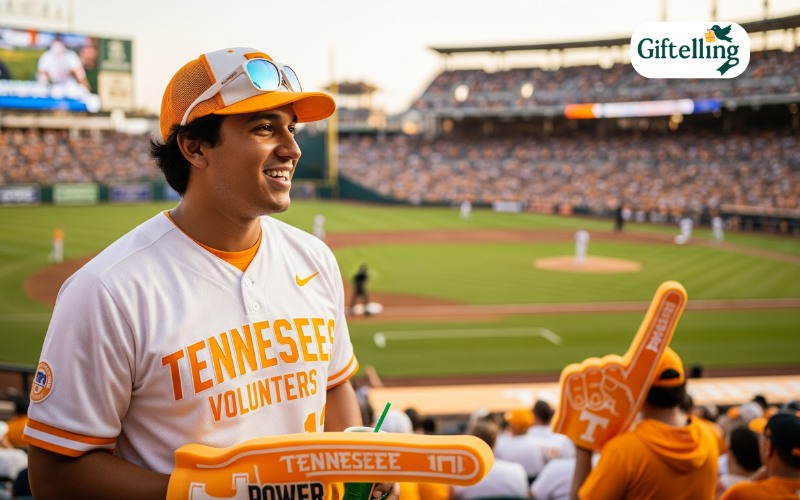 Family wearing custom Tennessee baseball jerseys with different names and numbers at stadium
