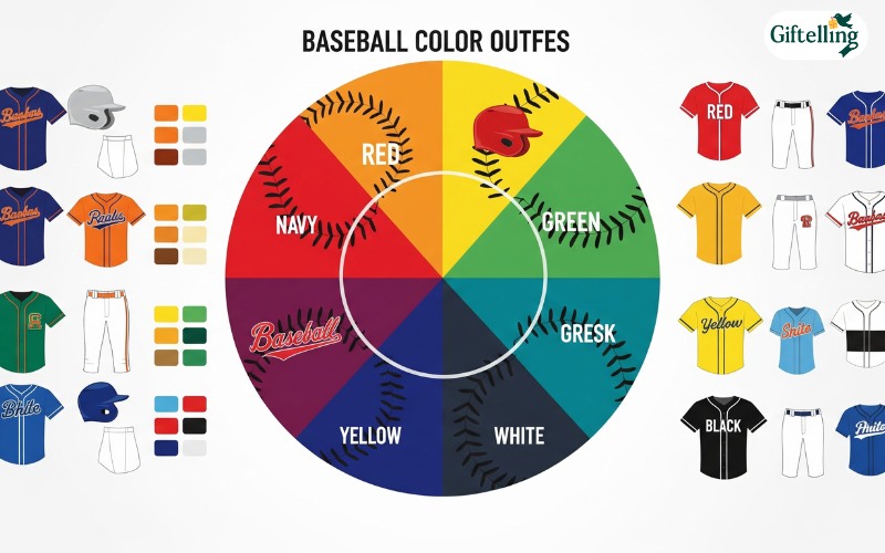 Color wheel showing baseball team color combinations and complementary styling options for jersey outfits