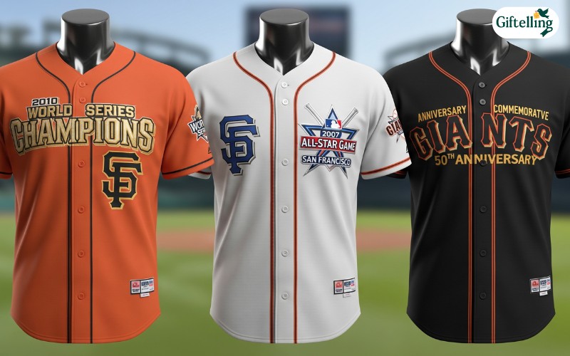 Special edition Giants jerseys including World Series champions, All-Star Game, and anniversary commemorative designs