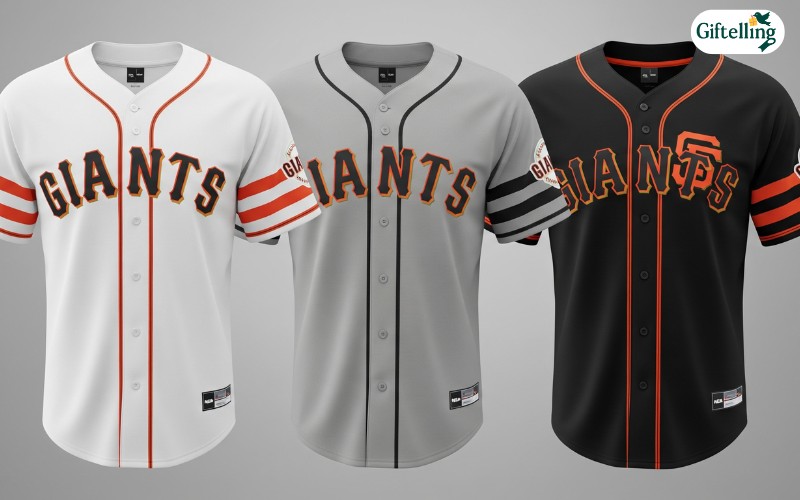 San Francisco Giants orange and black baseball jersey collection showing home, away, and alternate designs