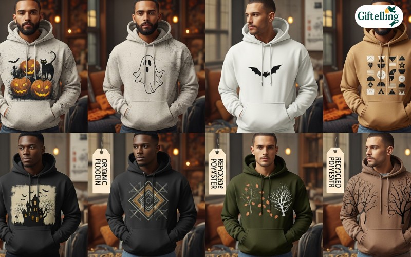 2025 trending Halloween hoodie designs showing vintage aesthetics, minimalist styles, and sustainable fashion options for men