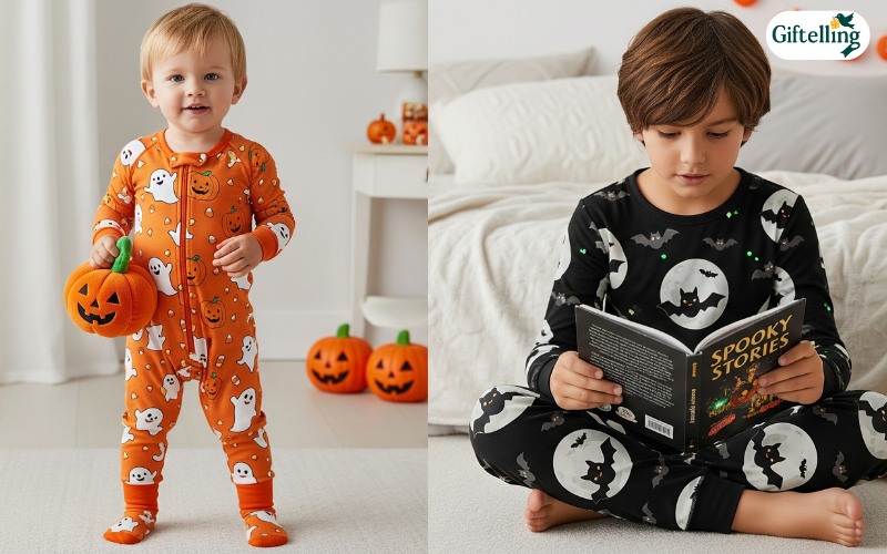 Age-appropriate boys Halloween pajamas showing different designs for toddlers and school-age children