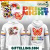 The Pride Night design of this Calgary Flames Pride Night CF Limited Edition White Hoodie incorporates inclusive imagery with Flames team identity