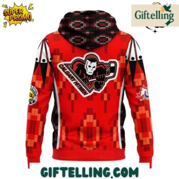 The "Every Child Matters" design of this Calgary Hitmen 2025 Limited Edition Hoodie incorporates cultural recognition imagery with Hitmen team identity