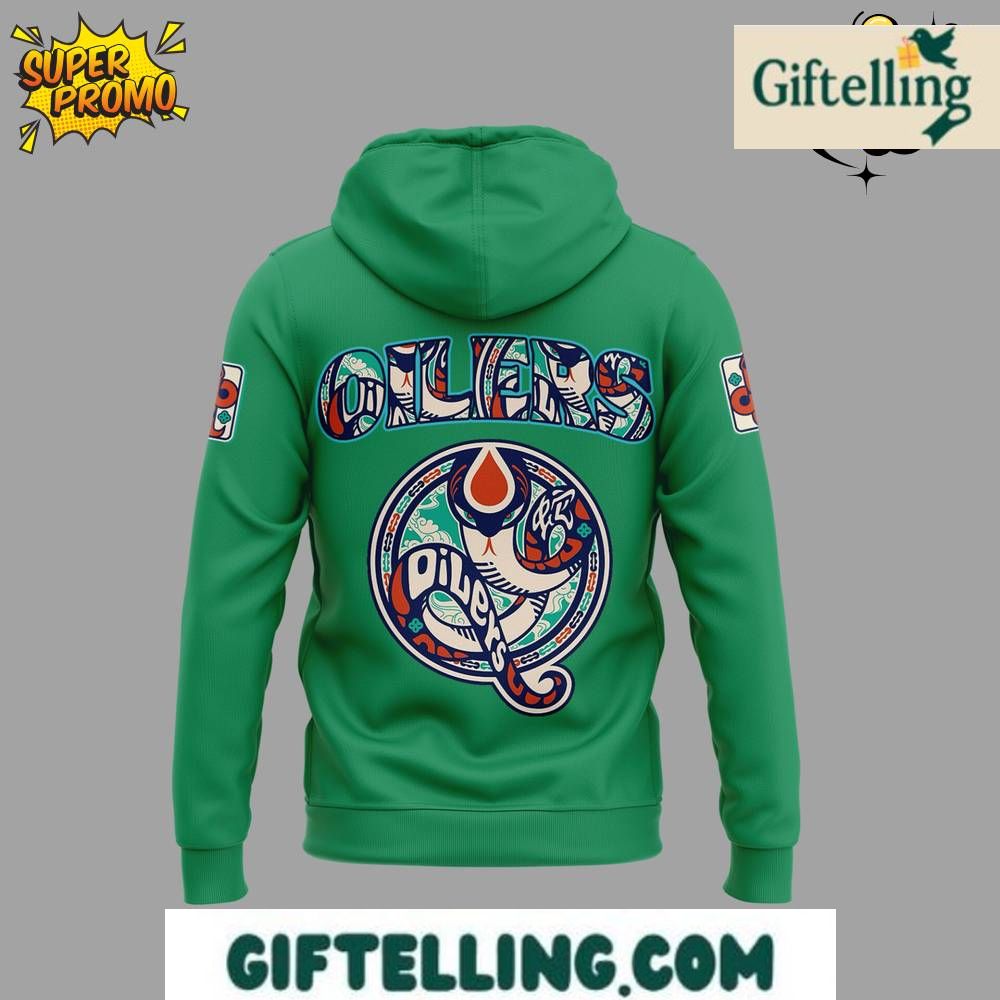 The limited edition green design of this Edmonton Oilers Hoodie incorporates unique color aesthetics with Oilers team identity