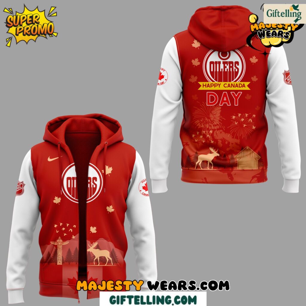 Edmonton Oilers x Happy Canada Day 2025 Zip Hoodie 2