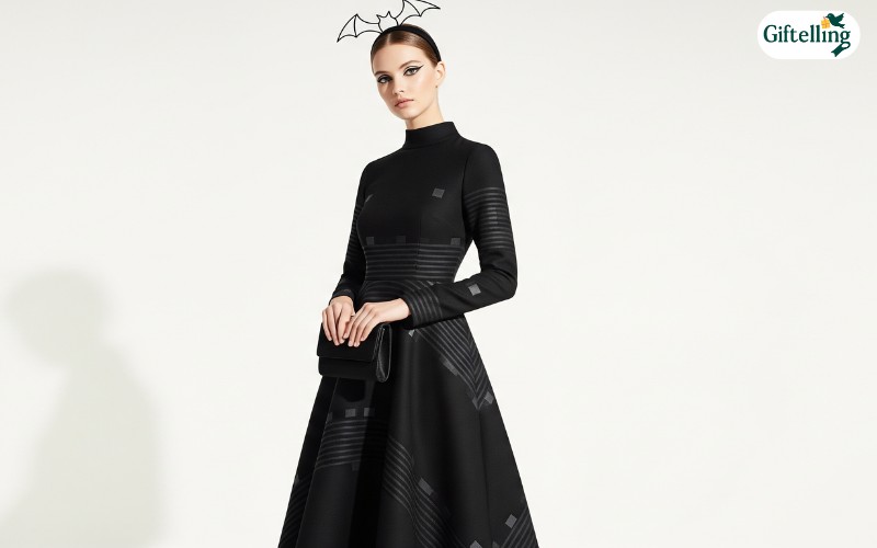 Minimalist chic Halloween costume featuring clean lines and monochromatic design with subtle geometric patterns