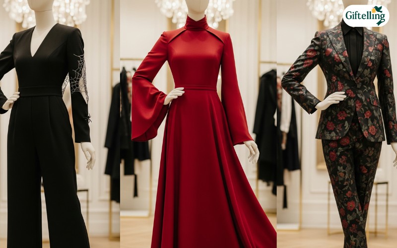 Stylish fashion Halloween outfits collection featuring elegant designs and contemporary silhouettes for 2025