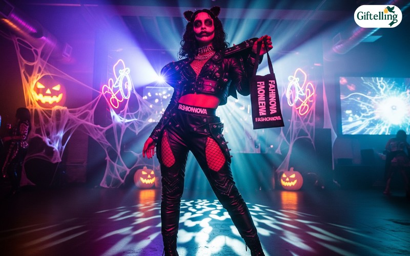 Instagram-worthy Fashion Nova Halloween outfit being worn at a trendy Halloween party with perfect lighting