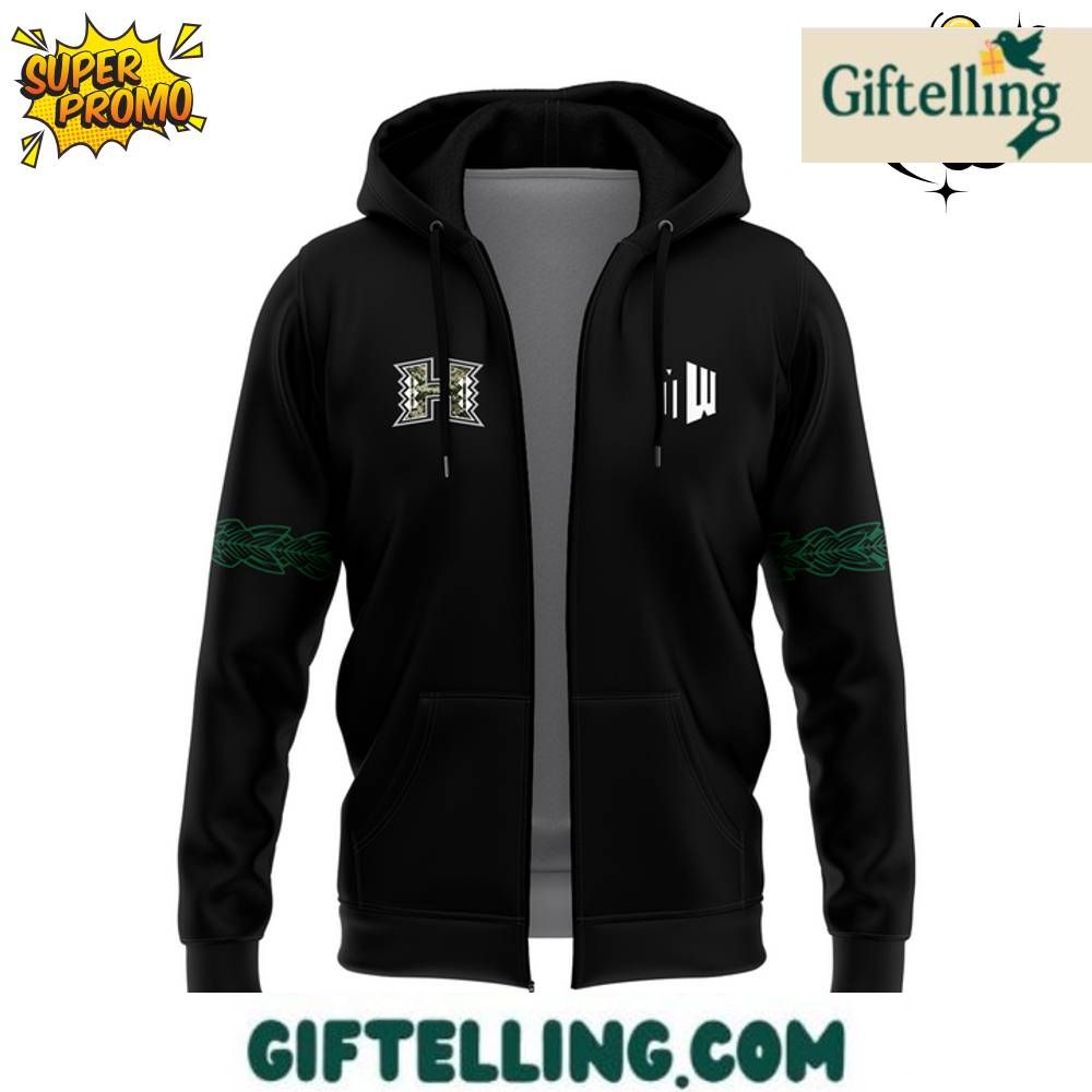 Hawai'i Rainbow Warriors Limited Edition Black Zip Hoodie brings island sophistication to mainland style through premium black styling