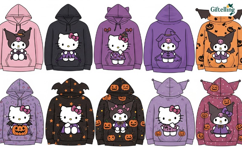 Adorable Hello Kitty Halloween hoodie collection featuring Sanrio characters in spooky costume designs