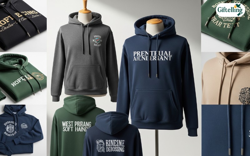Premium high-quality custom hoodies showing various personalized designs and professional printing techniques