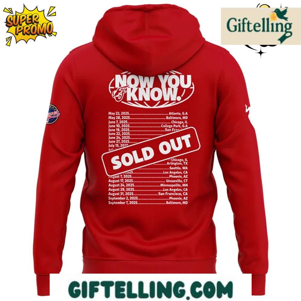 The "SOLD OUT Tour" design of this Indiana Fever 2025 Limited Edition Hoodie incorporates popularity phenomenon imagery with Fever team identity