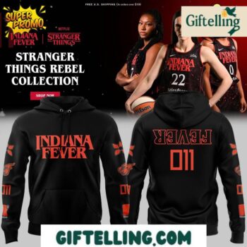 The Indiana Fever Stranger Things Rebel Swingman Black Hoodie combines basketball excellence with supernatural rebellion