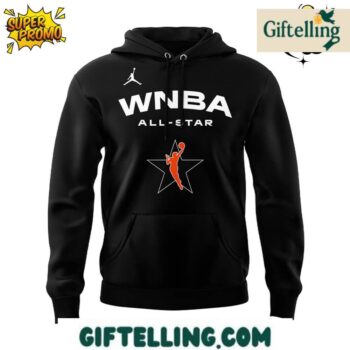 The WNBA All-Star design of this Indiana Fever 2025 Black Hoodie incorporates elite basketball imagery with Fever team identity