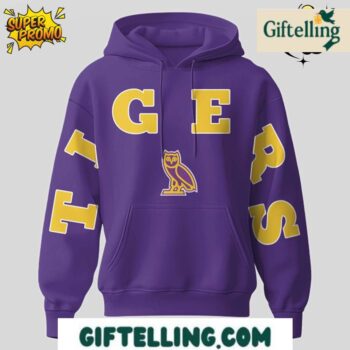 The LSU tiger OVO Time To Shine Purple Hoodie creates an exclusive fusion of LSU athletics and premium streetwear culture