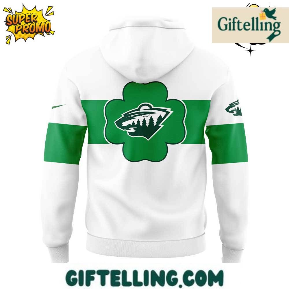The St. Patrick's Day design of this Minnesota Wild Limited Edition Hoodie incorporates Irish celebration imagery with Wild team identity