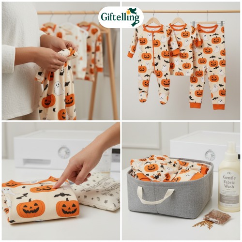 15 Halloween Pajama Ideas for Spooky Comfort 10 Properly cared for Halloween pajamas showing washing and storage techniques for longevity