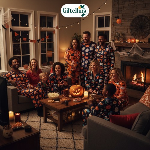 15 Halloween Pajama Ideas for Spooky Comfort 12 Halloween pajama party setup with festive decorations activities and guests wearing themed sleepwear