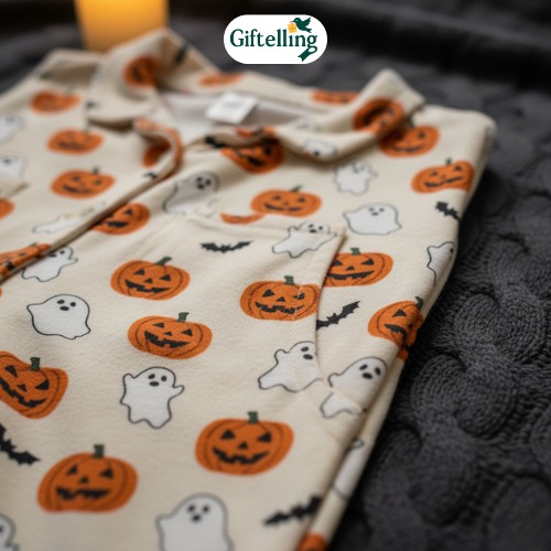 15 Halloween Pajama Ideas for Spooky Comfort 7 Soft cotton Halloween pajamas showing fabric texture and comfortable material quality