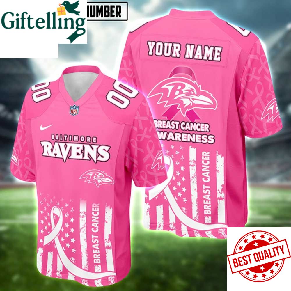 Baltimore Ravens Pink Ribbon Nfl Support Breast Cancer Awareness Football Jersey