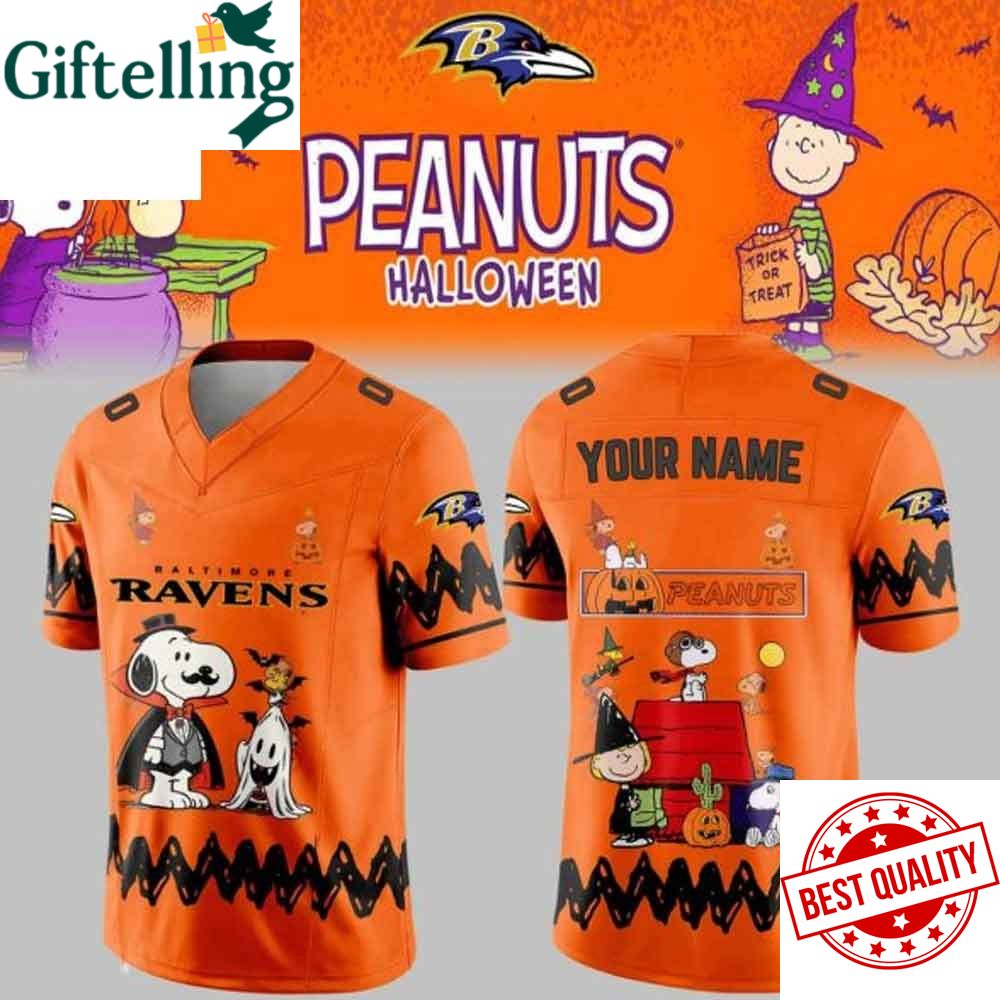 Baltimore Ravens Snoopy Peanuts 75Th Year Halloween Personalized Football Jersey
