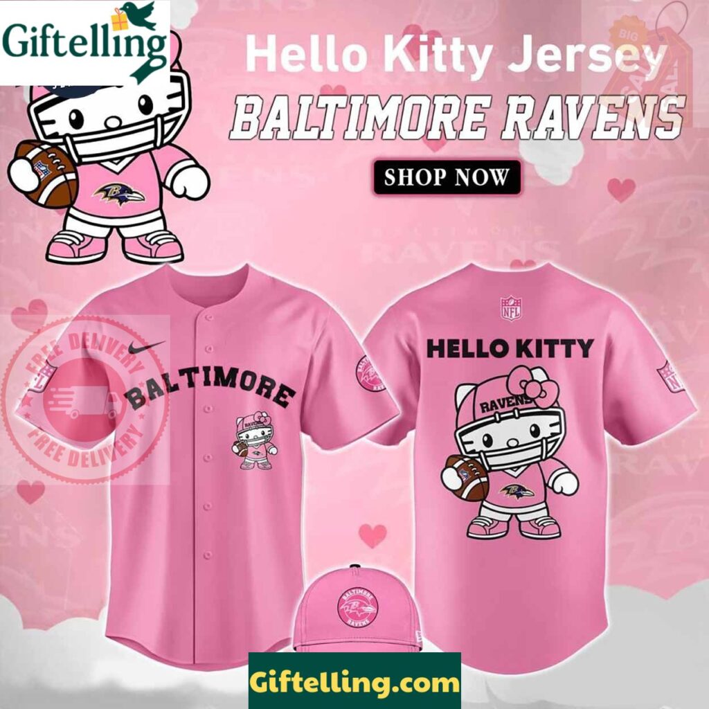 Baltimore Ravens Hello Kitty Pink NFL Baseball Jersey
