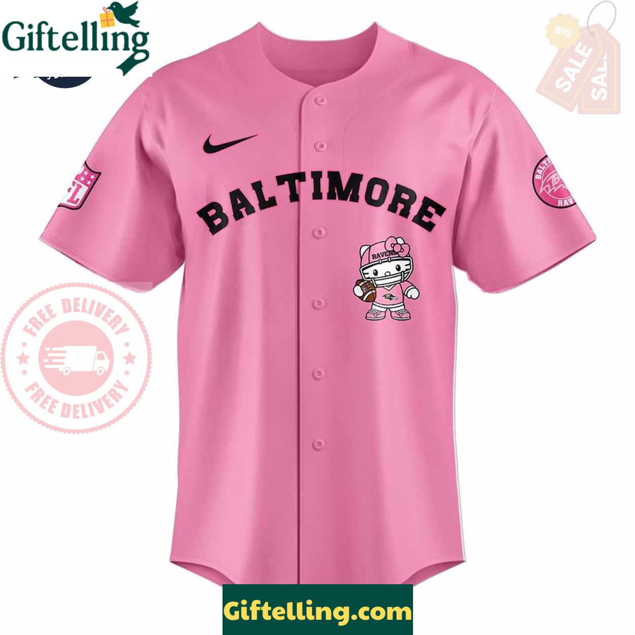 Baltimore Ravens Hello Kitty Pink NFL Baseball Jersey - Padres Jersey Oasis Elevate Your Baseball Style Game 2
