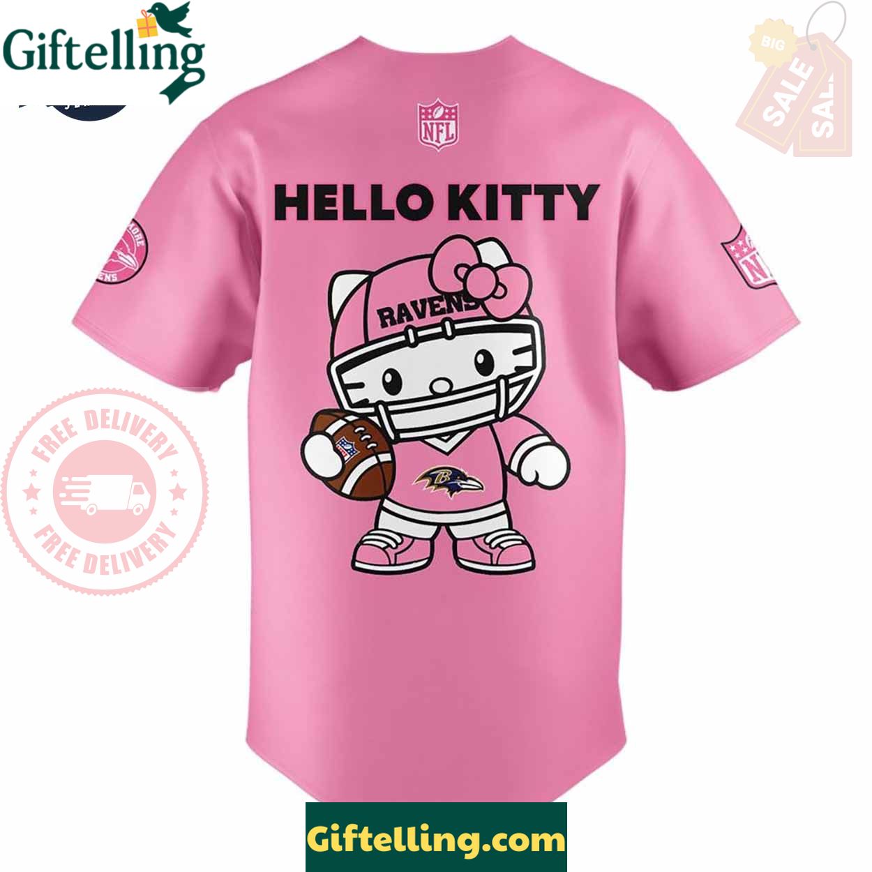 Baltimore Ravens Hello Kitty Pink NFL Baseball Jersey - Padres Jersey Oasis Elevate Your Baseball Style Game 3