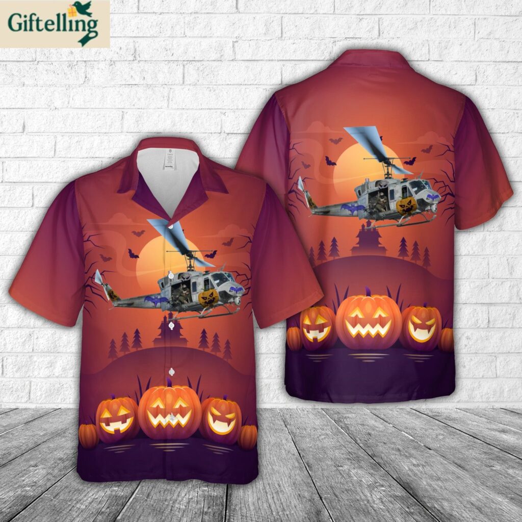 Bell UH 1N Twin Huey Halloween Hawaiian Shirt 1